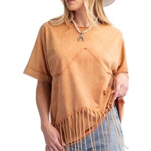 🌺 NWT Easel Western Star Patch Fringe Rodeo T Shirt in Pumpkin NEW W Tag S M L